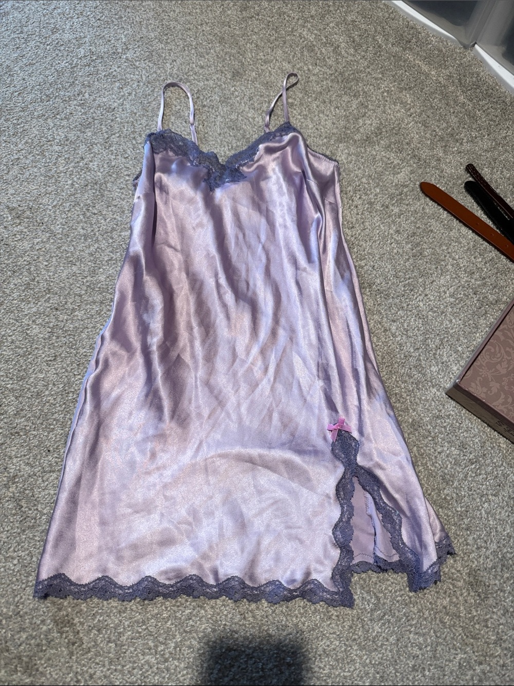 Victoria's Secret Satin Lace Trim Slip Dress Lavender XS